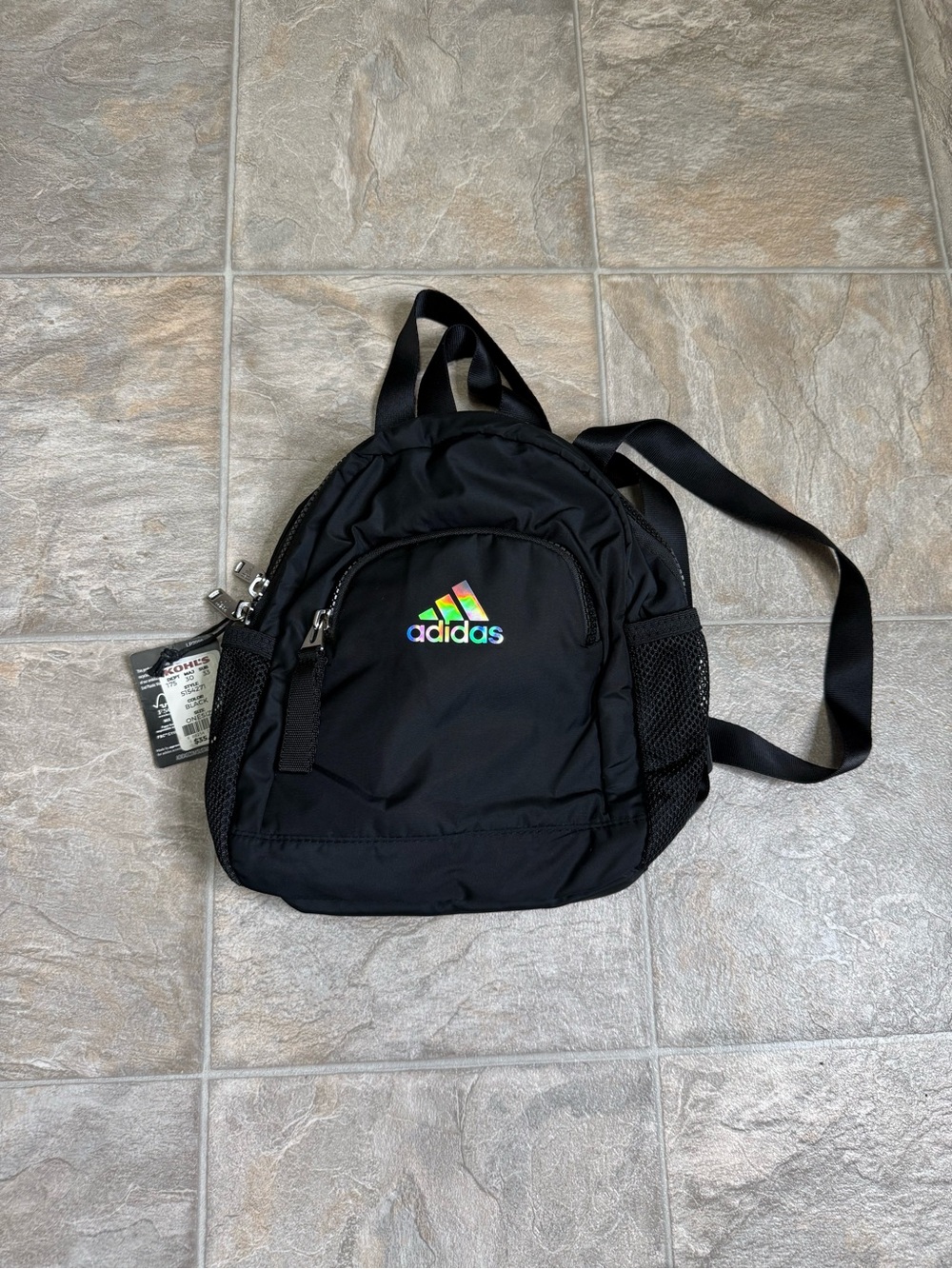 Addias Linear Holographic Logo Mini Backpack Adult Size Unisex Small Black NWT